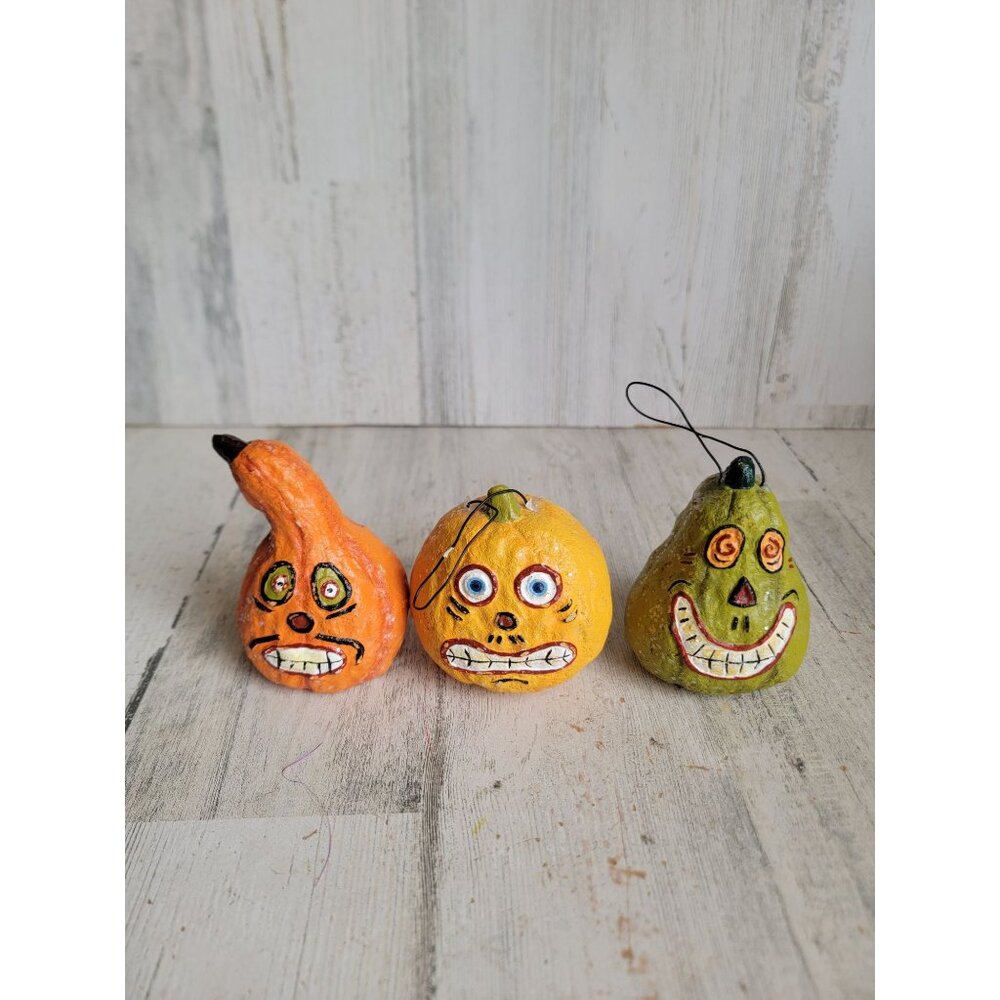 Bethany Lowe Vintage dept 56 pumpkin‎ Halloween gourd ornament set glitter